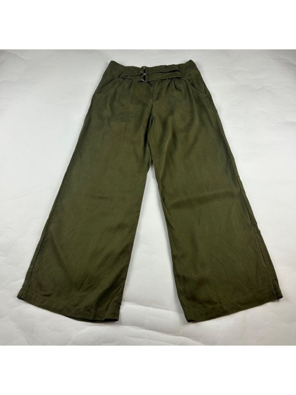 Free People Dark Olive Tencel High Rise Wide Leg Trouser Pant 4
